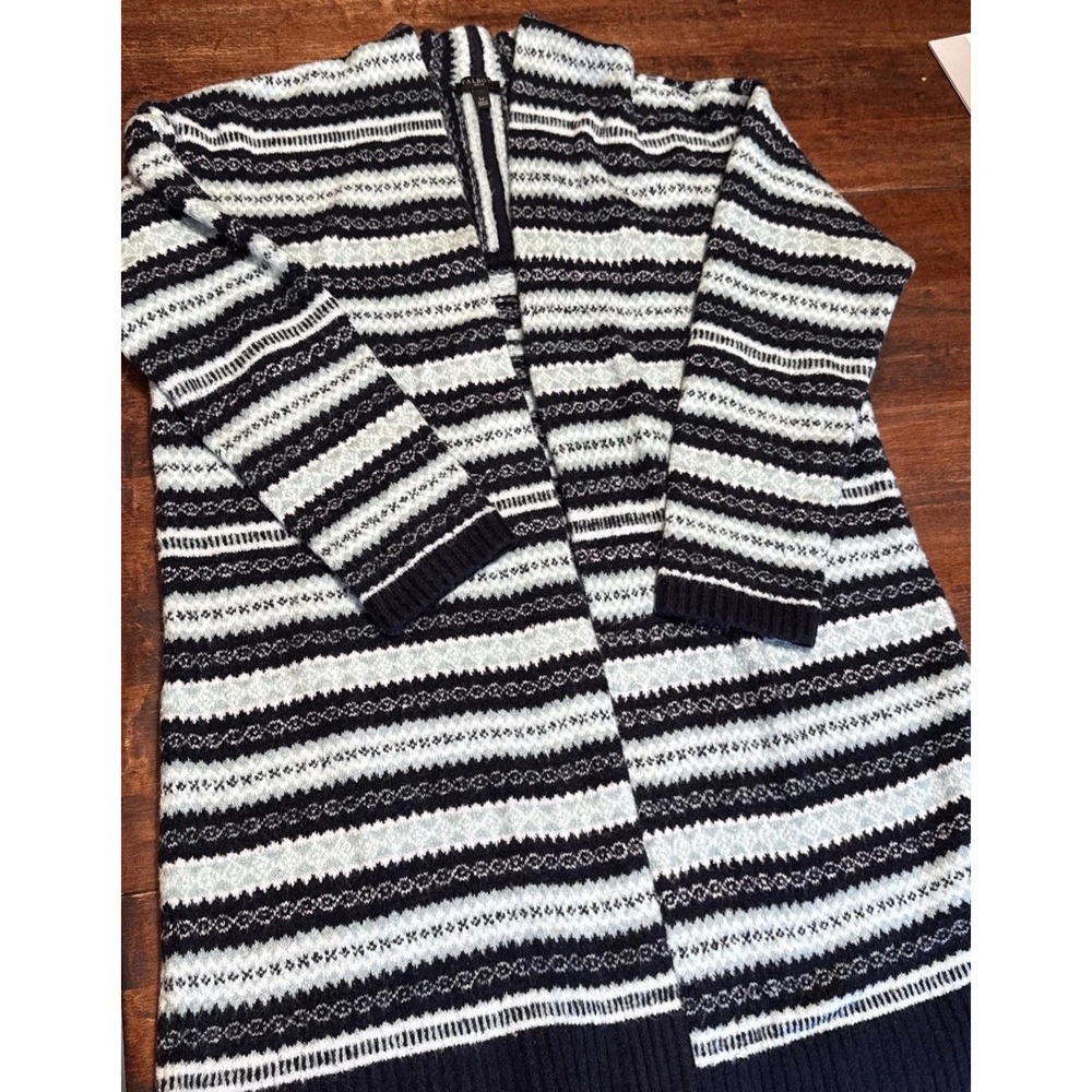 Talbots Open Long‎ Cardigan Women's Size Petite Large Black with Mint